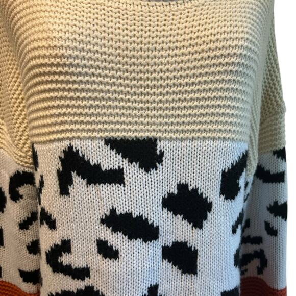 Sweater Cowl Neck SZ LG Multi Knit and Colors Cheetah Chunky Eclectic Aralyn Rae - Picture 4 of 9